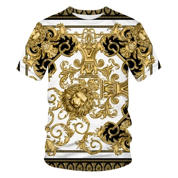 2022 най-новата тениска в бароков стил за мъже/жени, лятна Тениска оверсайз с 3d принтом Лъв на главата и корона, през цялата деколте, къс ръкав