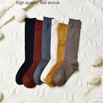 Вълнени дамски чорапи до коляното в японски стил с руното облицовка, дълги чорапи до коляното, есенно-зимни свободни чорапи с дължина до средата на прасците