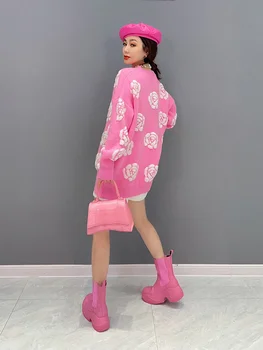 Контрастен Цвят Плетене На Пуловери За Жените Най-Свободни Модни Лекота Темперамент Пуловер С Цветен Модел 2023 Новост Зимата За Жени