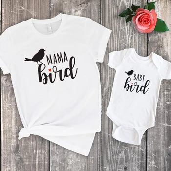 Тениска Мама Bird/ един и същ Дрехи За Малките майки и Дъщери, Всекидневни Комплект Семейни Ризи с Принтом Мама Bird, Еднакви M